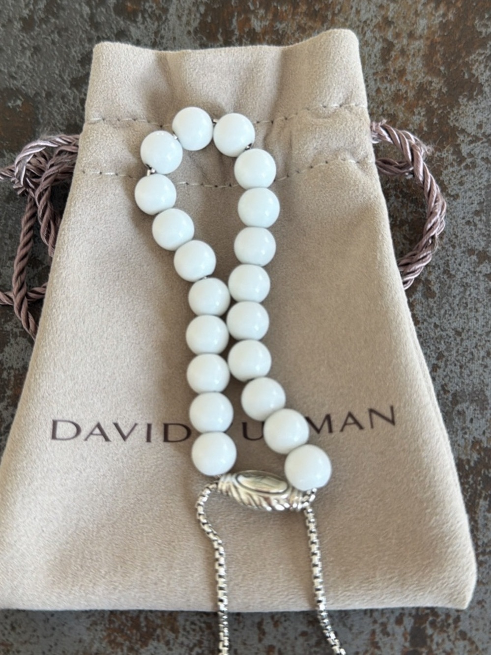 David Yurman White Agate Bead bracelet with Silver Accents - Picture 2 of 2